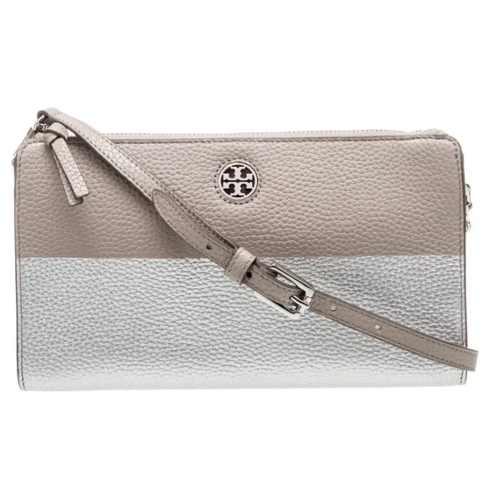 Tory Burch silver tan crossbody leather bag